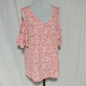 SHEIN Red Floral Cold Shoulder Blouse